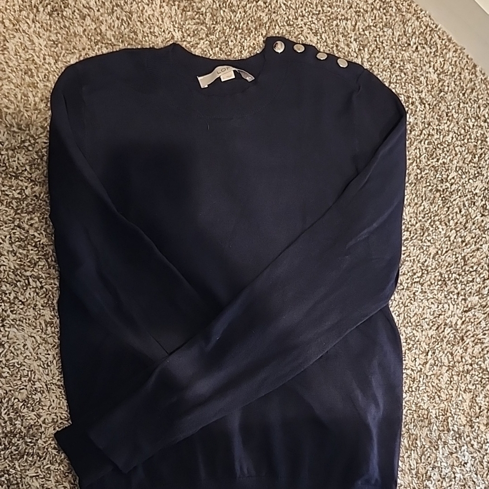 Navy Button-Shoulder Sweater